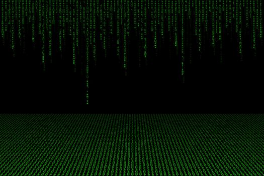 matrix and green binary code as the background of perspective.