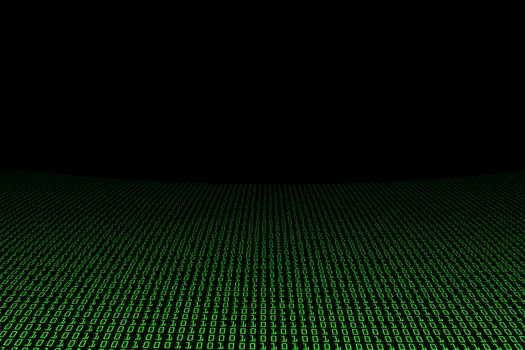 image of green binary code background, perspective.