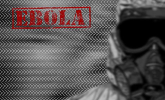 red word EBOLA on black and white background, with copyspace on the left