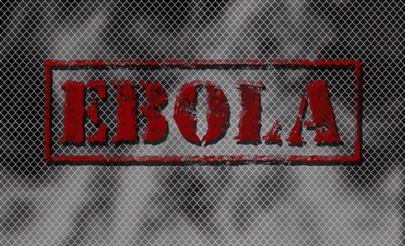 red word EBOLA with shadow on black and white background, copyspace on the right