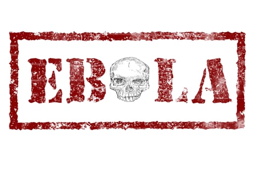 EBOLA red stamp text on white background, skull instead of the letter o in the middle