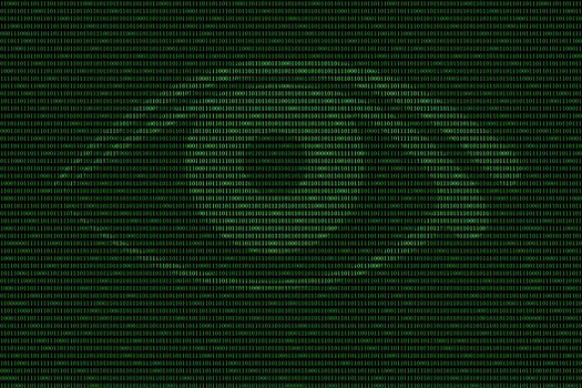 Digital eye in green binary background