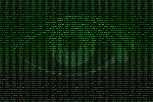 Digital eye in green binary background