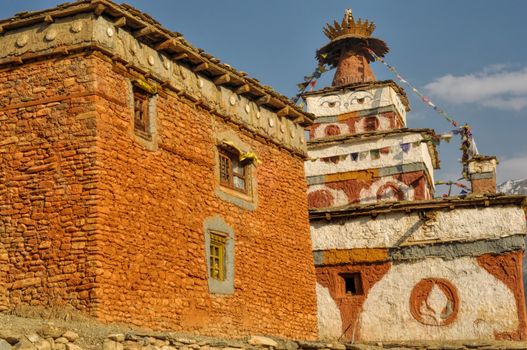 Scenic old shrine in Himalayas mountains in Nepal