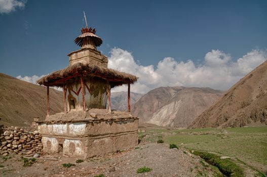 Scenic old shrine in Himalayas mountains in Nepal