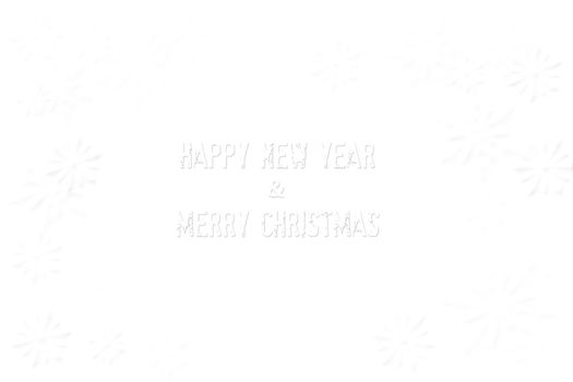 Happy New Year & Merry Christmas isolated on white and snowflakes background.