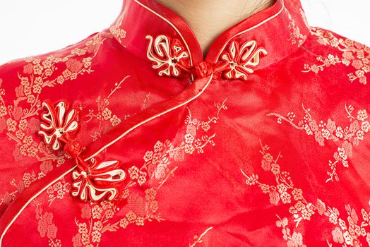 Chinese woman red dress traditional cheongsam ,close up portrait