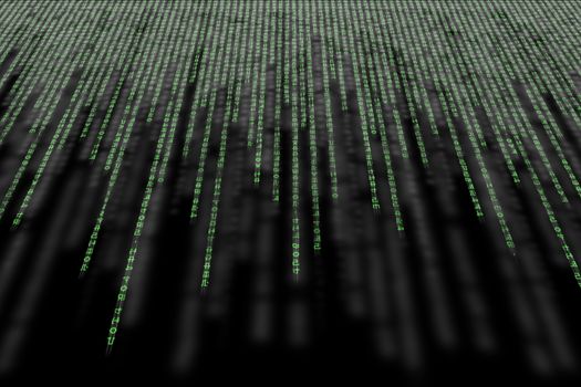 green matrix background, with motion blur, isolated on black background, perspective