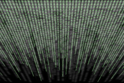 green matrix background, with motion blur, isolated on black background, perspective