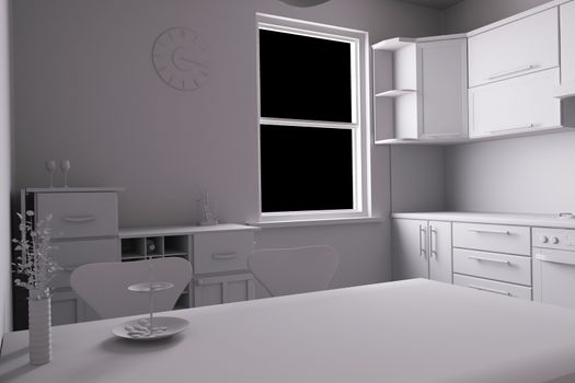 3D render of a kitchen with some equipments