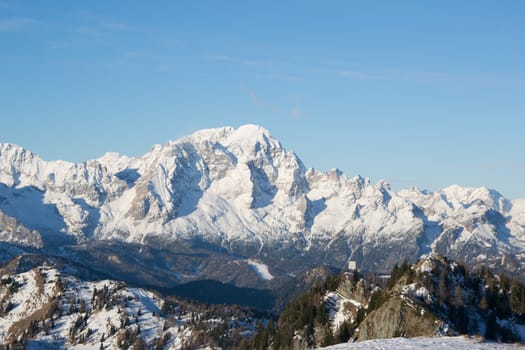 Mount Civetta viewd from Mount Rite during winter