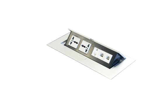 Plug Socket on the office table that can be hidden or open up when using isolated background