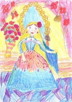 Child's drawing beautiful princess.