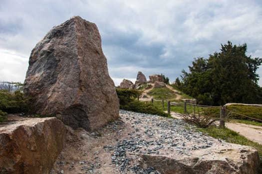 Stones in the rockery (alpine garden) in Kyiv botanical garden.