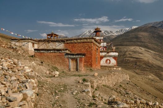 Scenic old shrine in Himalayas mountains in Nepal