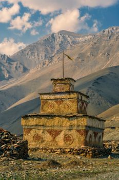 Scenic old buddhist shrine in Himalayas mountains in Nepal