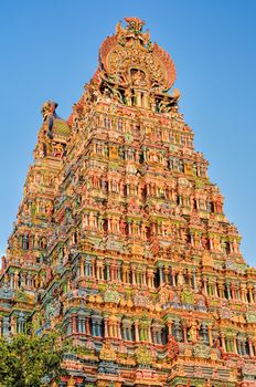 Colorful tower of Meenakshi Amman Temple in India