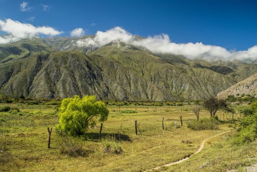 Scenic mountains with peaks in clouds in Salta region, Argentina, south America