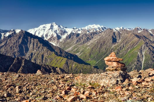 Scenic view of Tien-Shan mountain range in Kyrgyzstan