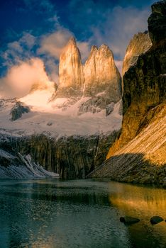 Scenic view of Torres del Paine in south American Andes                   