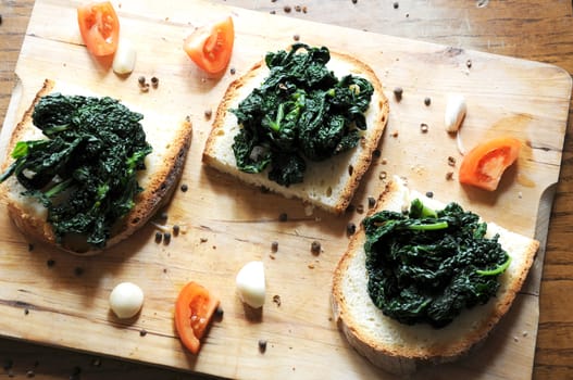 Canape with black cabbage