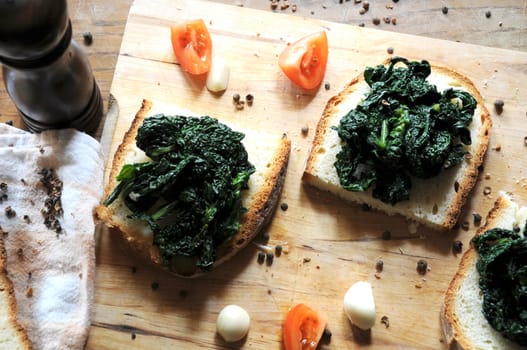 Canape with black cabbage