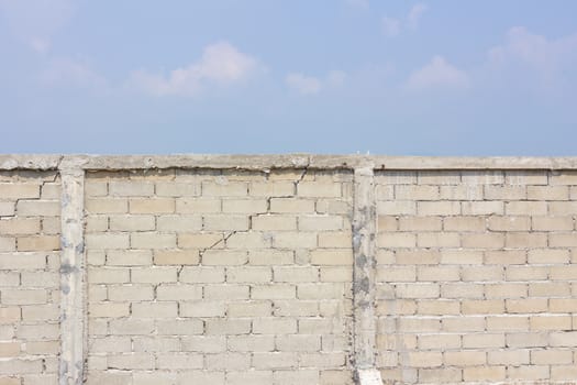 cracked wall in the background of cloud and sky.
