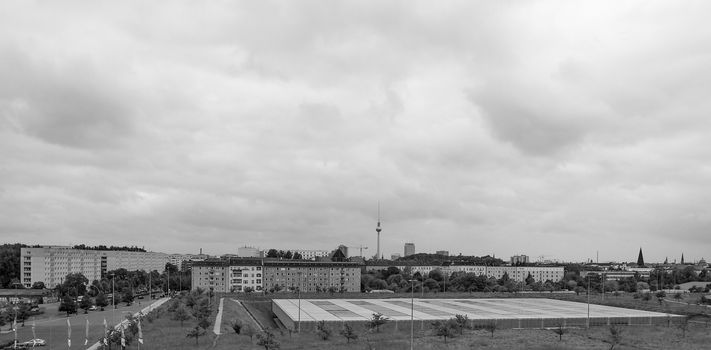  View of the city of Berlin in Germany in black and white