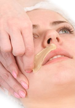 beauty salon, mustache depilation, facial skin treatment and care