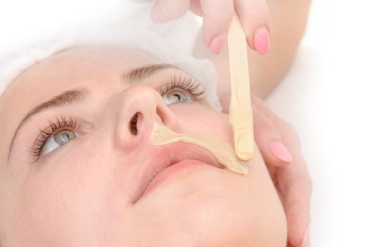 beauty salon, mustache depilation, facial skin treatment and care