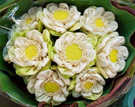 Thai traditional style folding white lotus bouquet