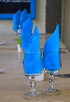 Prepared Table and Glasses in a French Restaurant, Corsica