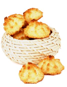 Traditional Homemade Passover Cookies Coconut Macaroons in Wicker Bowl isolated on white background