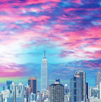 Midtown Manhattan skyline, New York City in summer season.