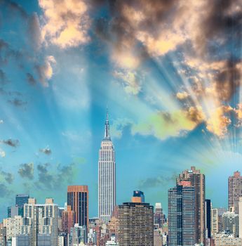 Midtown Manhattan skyline, New York City in summer season.