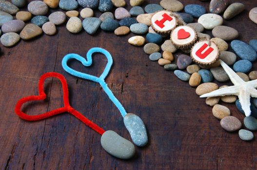 Colourful, harmony Valentine background, amazing style, heart on pebble , I love you message on stone, wooden, red color, Valentine day on Feb 14 is the day for couple, they give lovely gift for lover