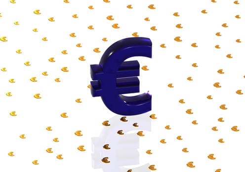 Big three-dimensional blue euro sign with reflection.