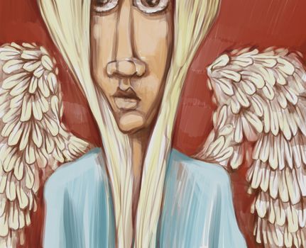 Digital Painting Illustration of Angel with Wings