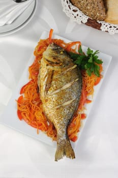 Fried Fish (Dorado) on vegetable cushion