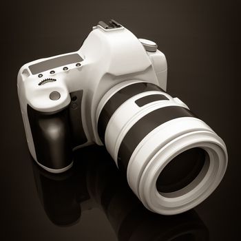 Digital camera image on gray background. black and white