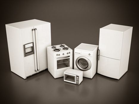 picture of household appliances on a gray background. black and white