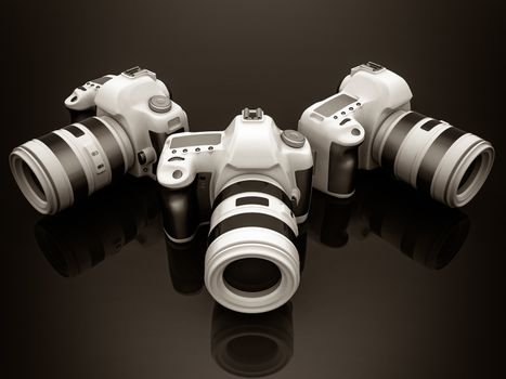 Digital camera image on gray background. black and white