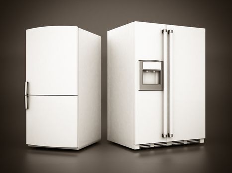 Picture a beautiful refrigerator on a gray background. black and white