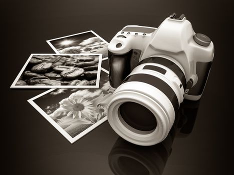 Digital camera image on gray background. black and white