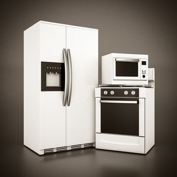 picture of household appliances on a gray background. black and white