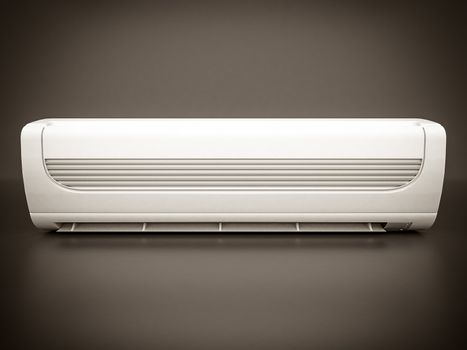 Image of modern air conditioner on a gray background. black and white
