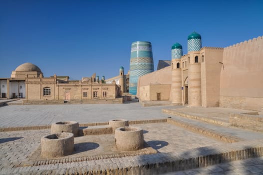 Gate and surrounding walls in old town of Khiva, Uzbekistan