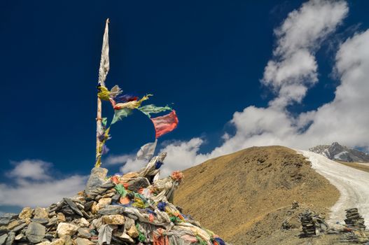 Prayer flags in Himalayas mountains in Nepal
