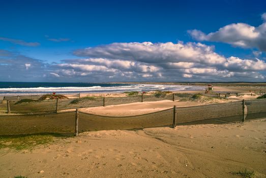 Picturesque view of nets on the sandy beach in Cabo Polonio                 