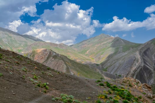 Scenic bold mountain peaks in Tochal, Iran